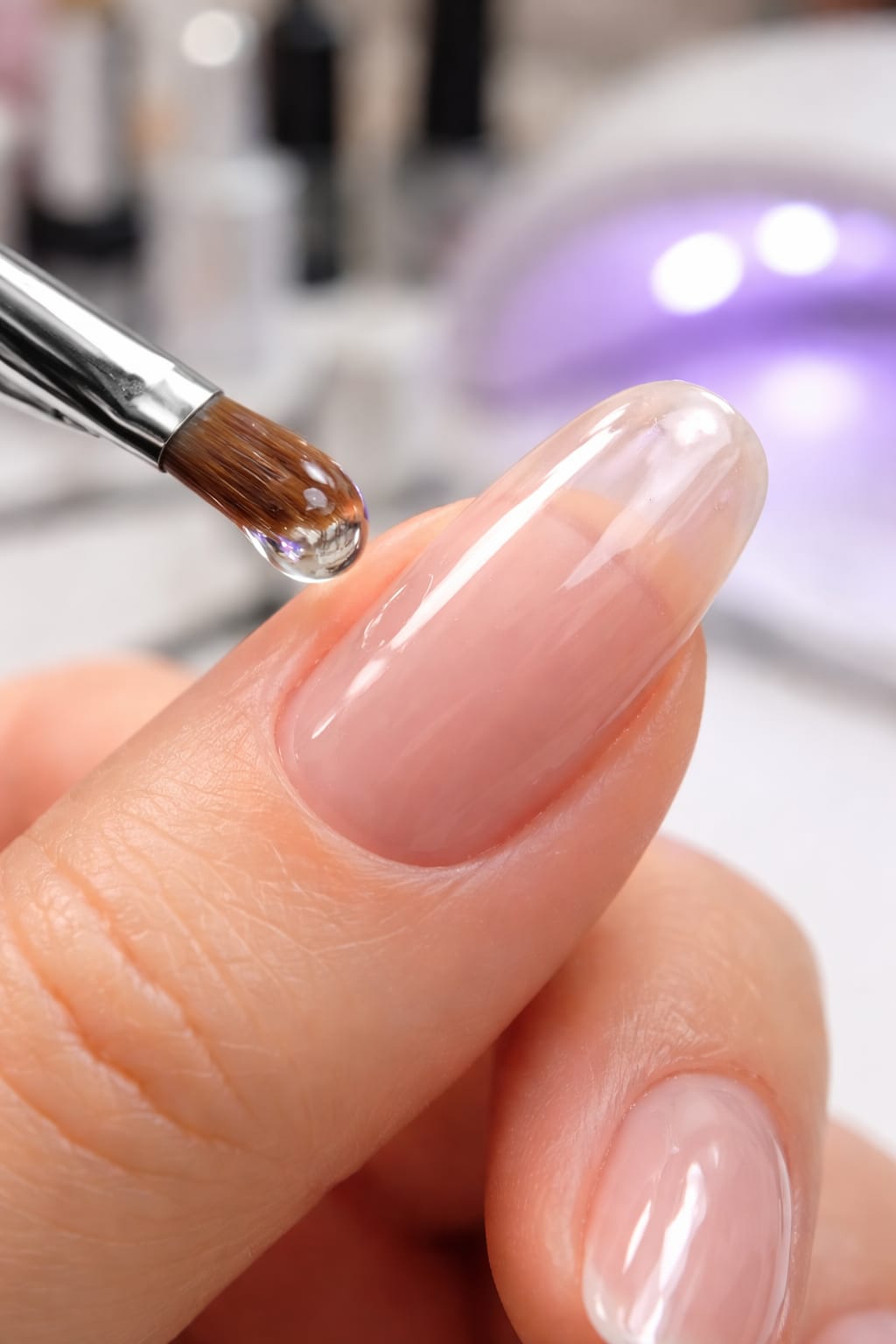 Builder gel lifting on flexible natural nails due to nail flexibility and structural imbalance