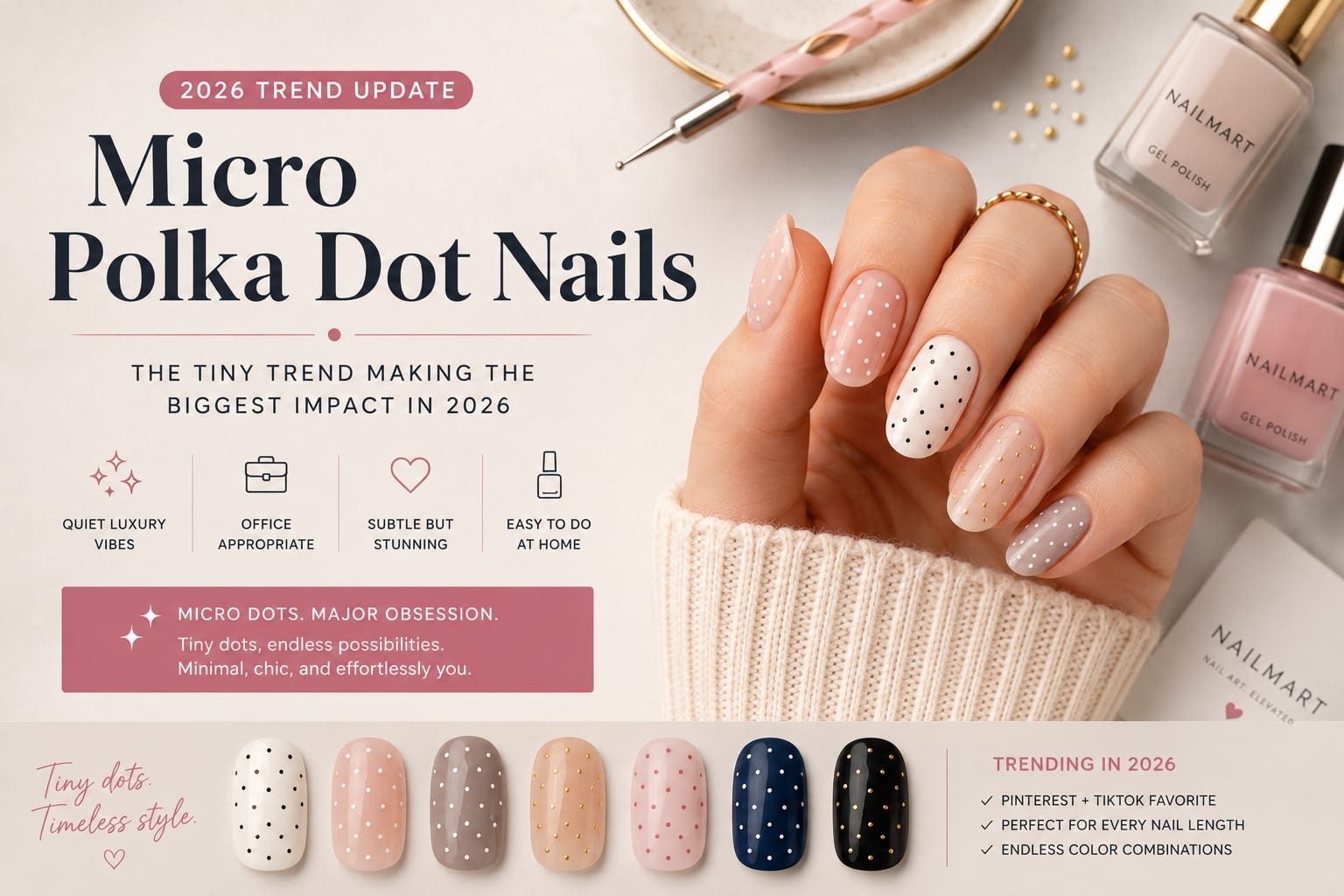 micro polka dot nails on sheer nude manicure