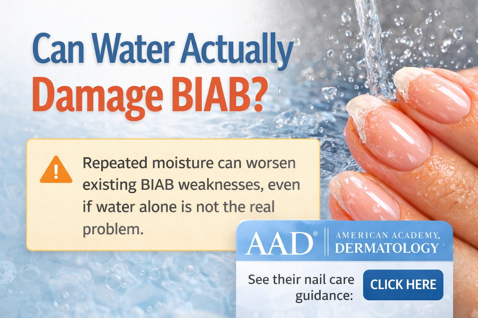 Does water damage BIAB nails illustration showing peeling after moisture exposure